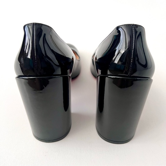 CHRISTIAN LOUBOUTIN | Miss Sab Black Patent Leather Block Heel Pumps 37.5 US 7.5 - Picture 10 of 16